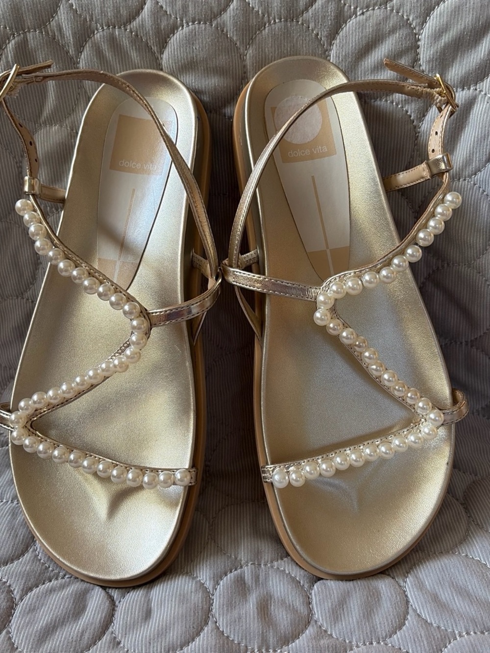 Dolce Vita Gold Pearl-Embellished Strappy Sandals